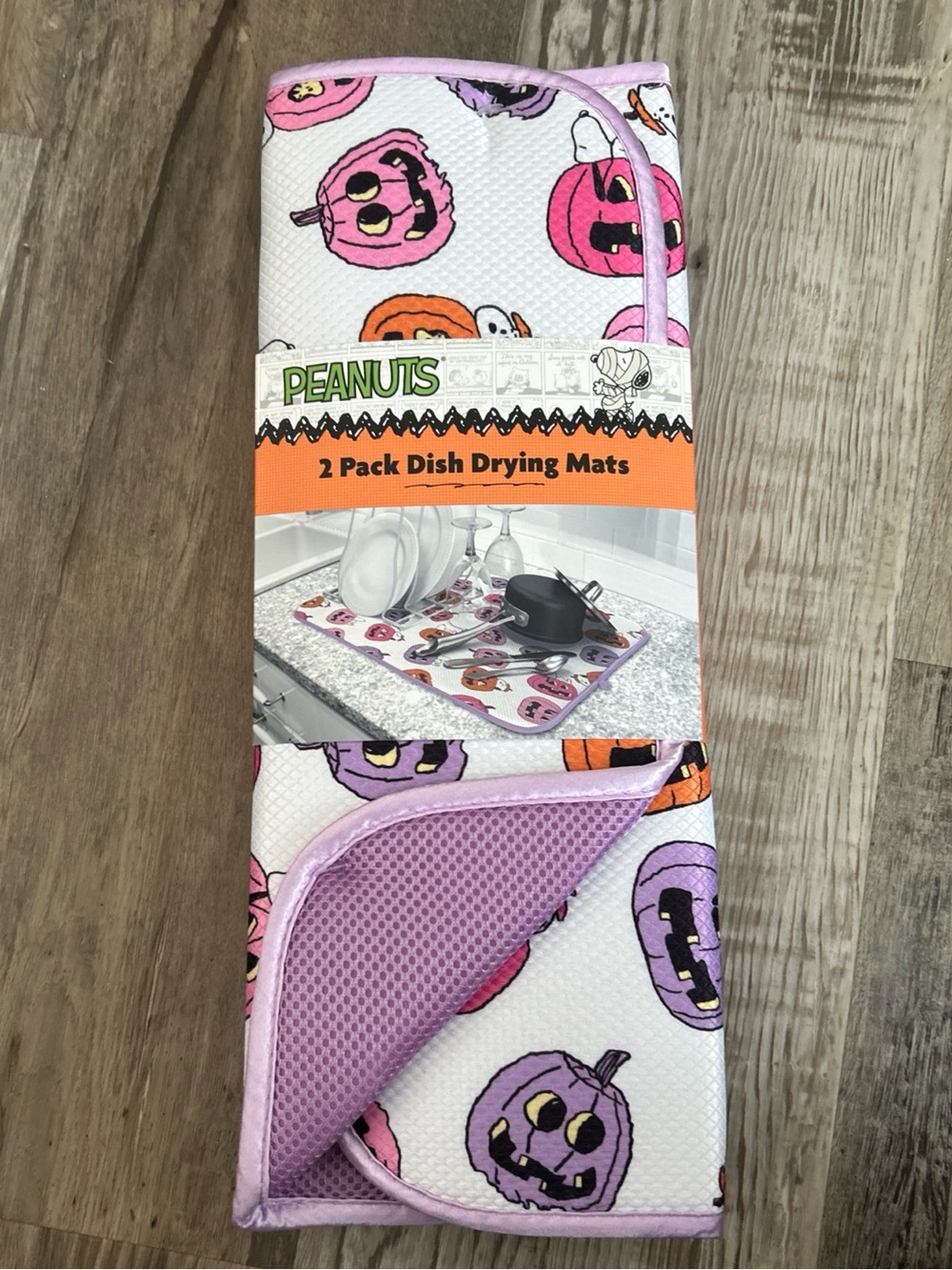 Peanuts Halloween Pumpkin Dish Drying Mat - Purple & Pink